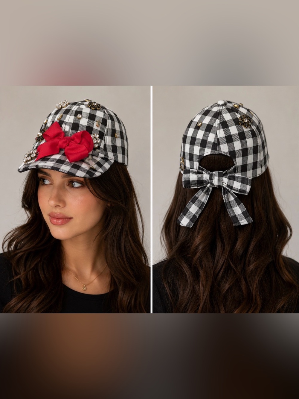 ✨ Betsey Johnson Embellished Buffalo Plaid Bow Cap ✨